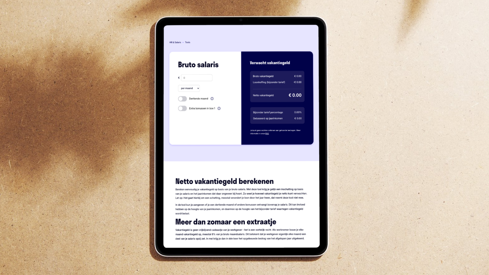 vakantiegeld mockup