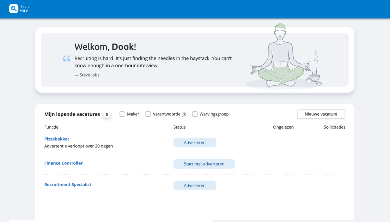 Hire - startscherm full